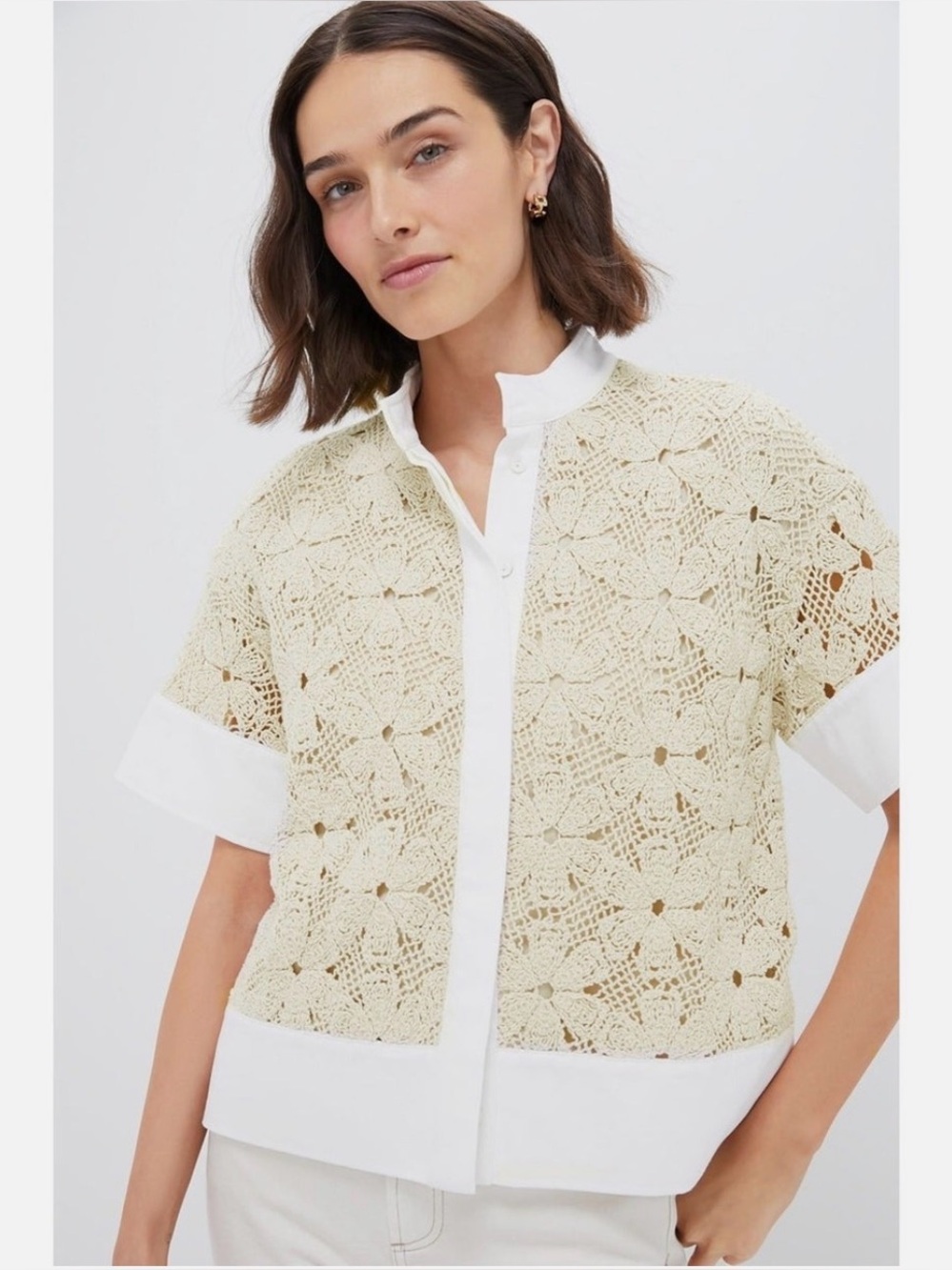 Tuckernuck Sofia Women's Cream Crochet Short-Sleeve Shirt